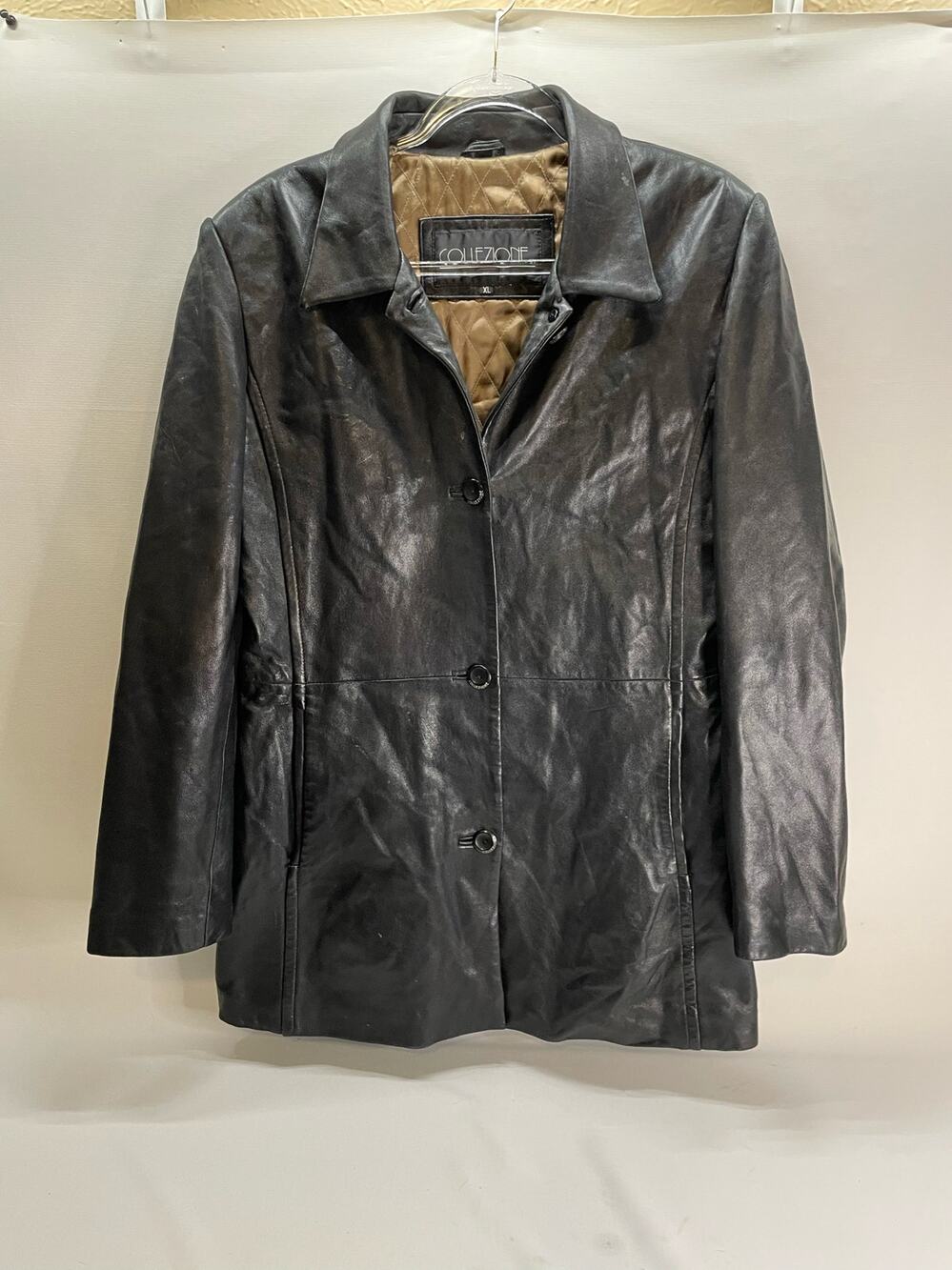 Collezione Soft Leather Jacket Black Collar Button Front Size XL Women's